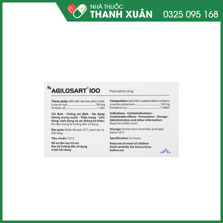 Agilosart 100 thuốc điều trị tăng huyết áp, bệnh thận ở bệnh nhân đái tháo đường, giảm đột quỵ ở bệnh nhân tăng huyết áp